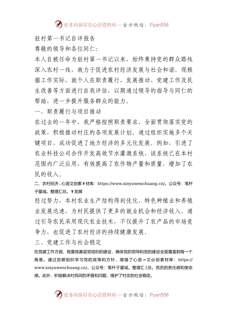 驻村第一书记自评报告.docx_第1页