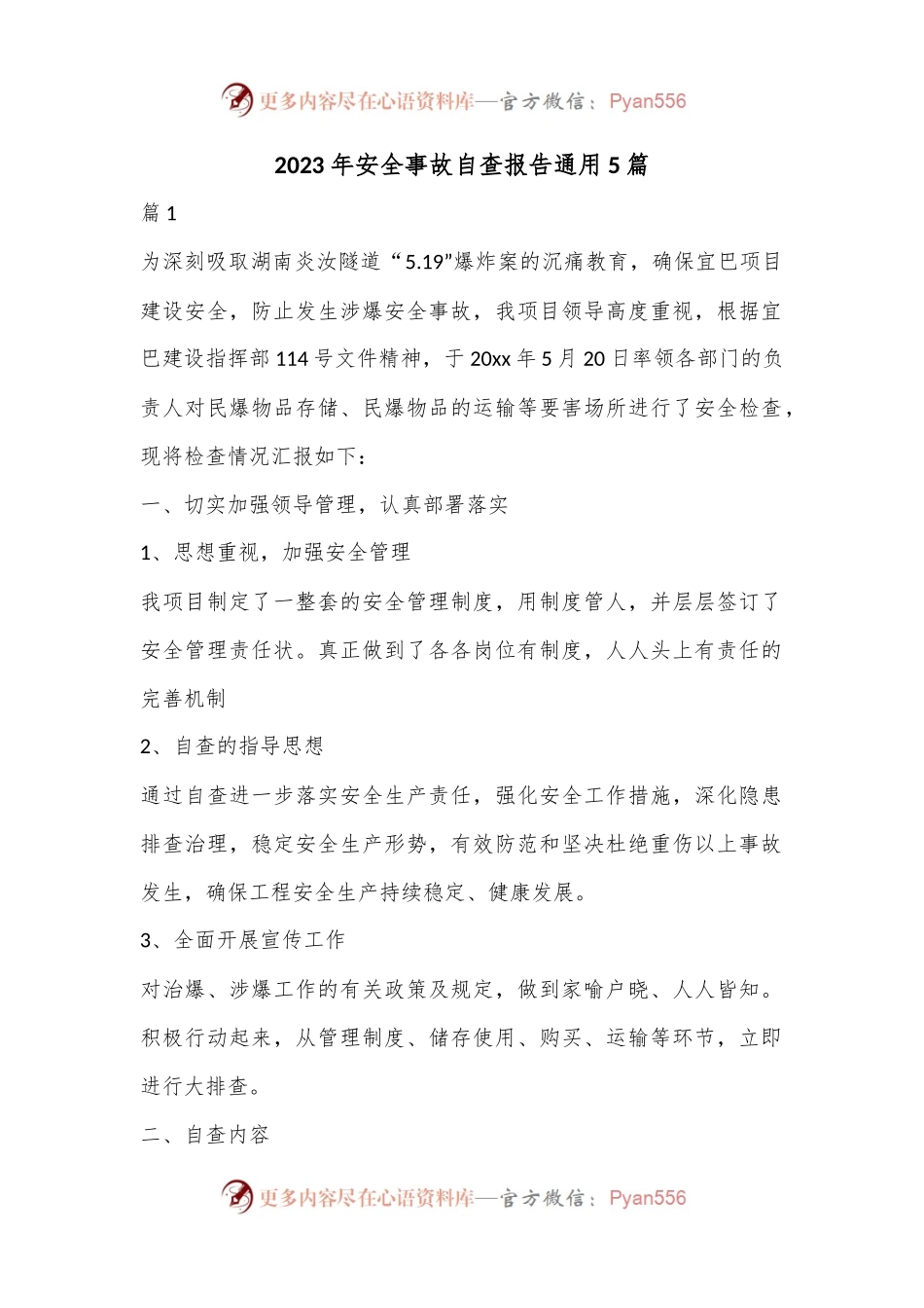 （5篇）2023年安全事故自查报告通用.docx_第1页