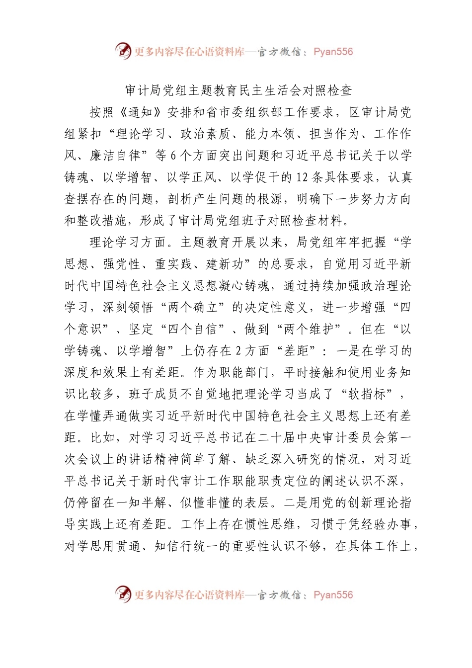 （班子）2023主题教育专题民主生活会班子对照检查（审计4100字）.docx_第1页
