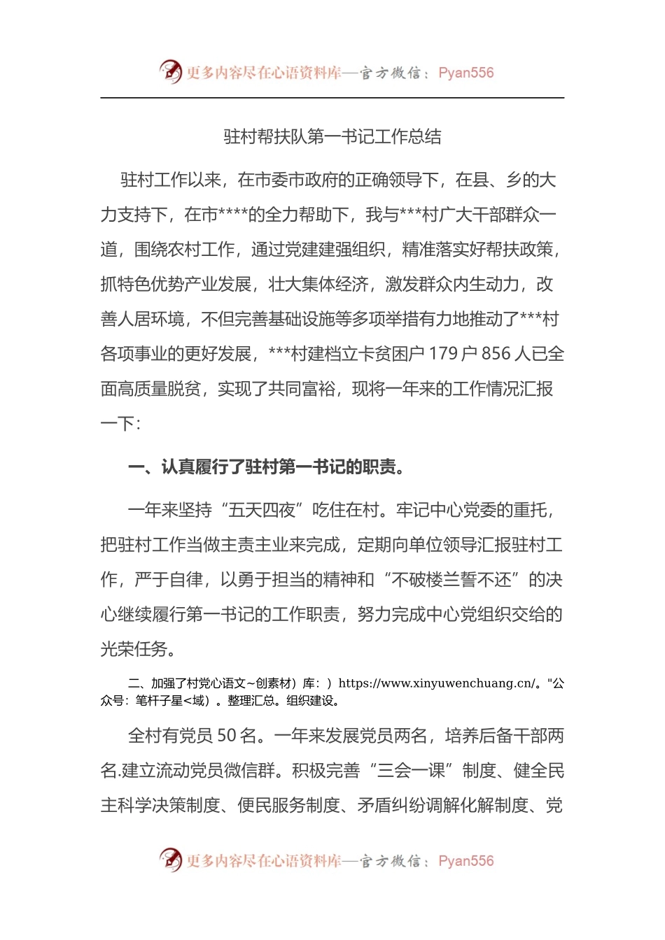 驻村帮扶队第一书记工作总结.docx_第1页