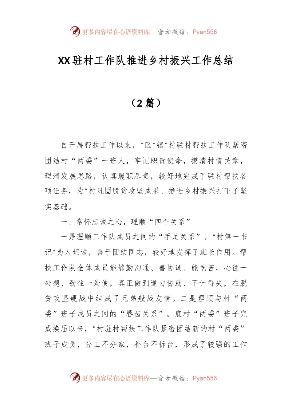 （2篇）XX驻村工作队推进乡村振兴工作总结.docx_第1页