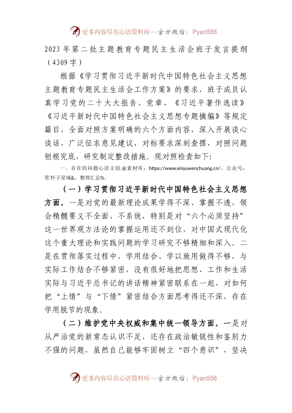 （班子）2023年第二批主题教育专题民主生活会班子发言提纲（践行宗旨等6个方面）(1).docx_第1页