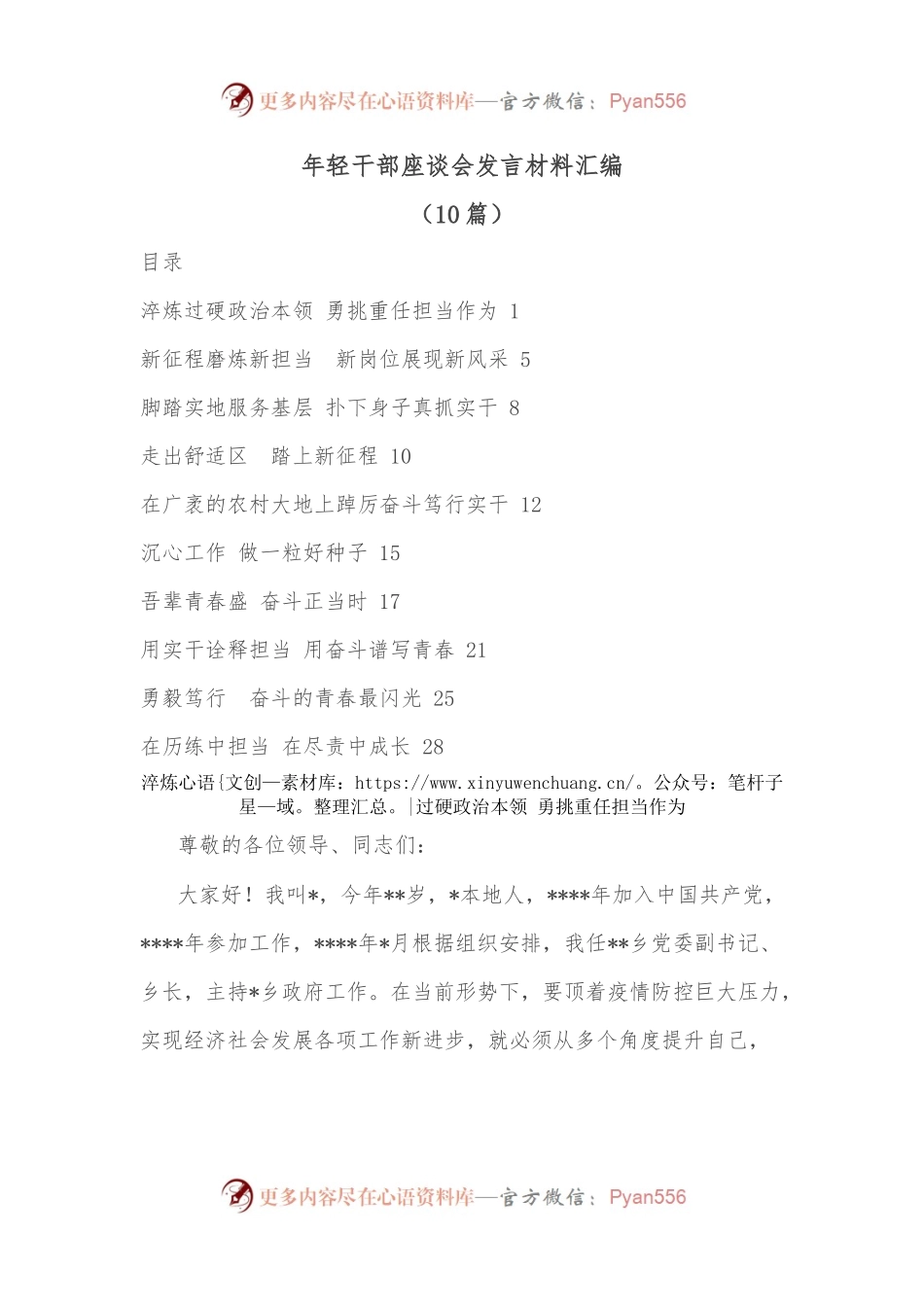 （10篇）年轻干部座谈会发言材料汇编.docx_第1页
