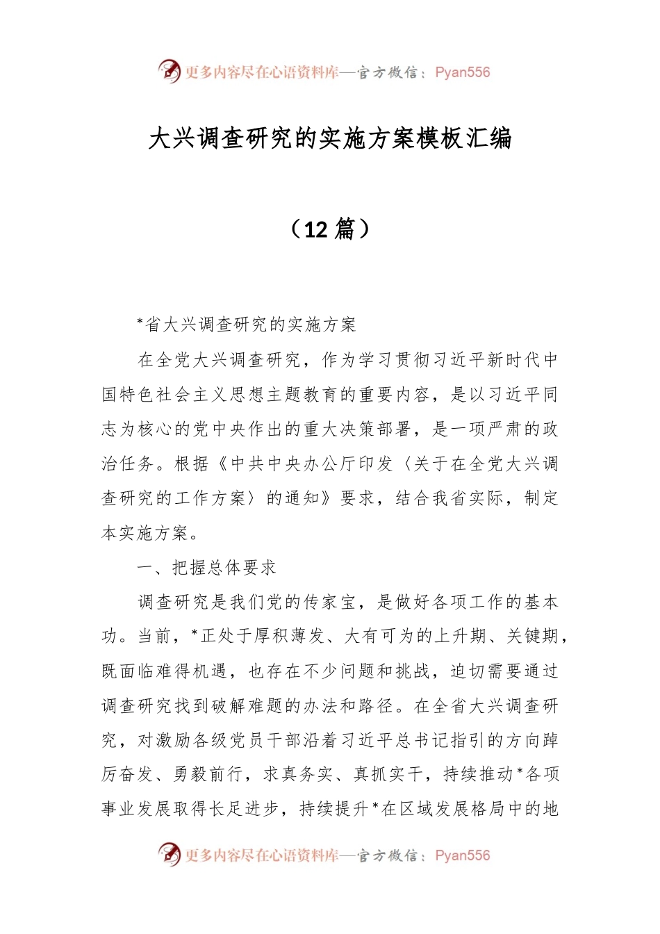 （12篇）大兴调查研究的实施方案模板汇编.docx_第1页