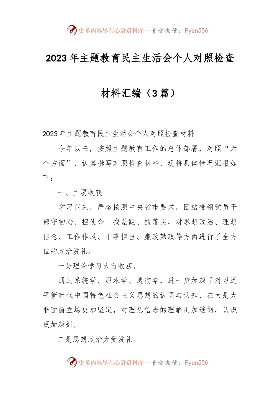 （3篇）2023年主题教育民主生活会个人对照检查材料汇编.docx_第1页