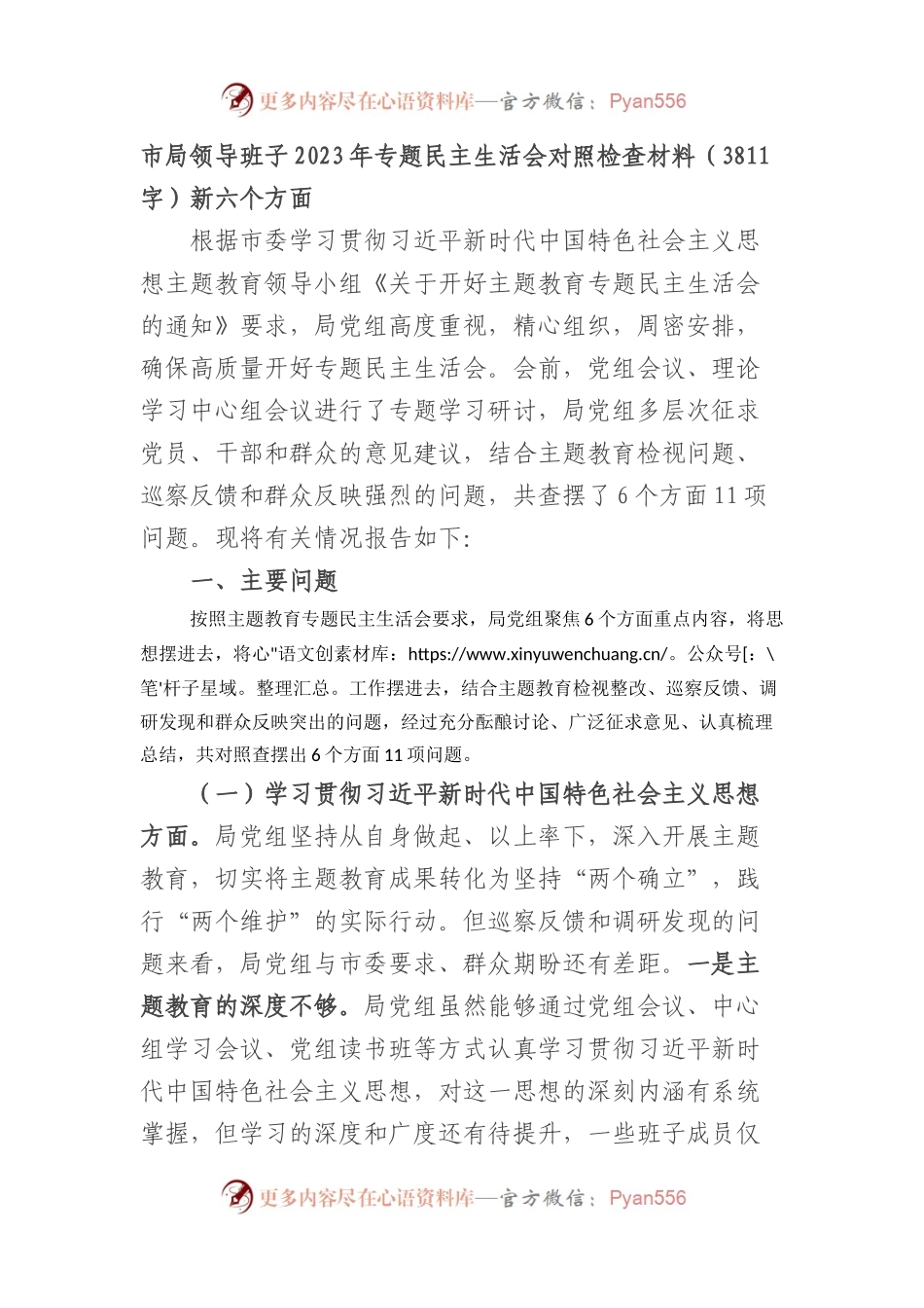 （市局班子）2023年专题民主生活会对照检查材料（践行宗旨等6个方面）.docx_第1页