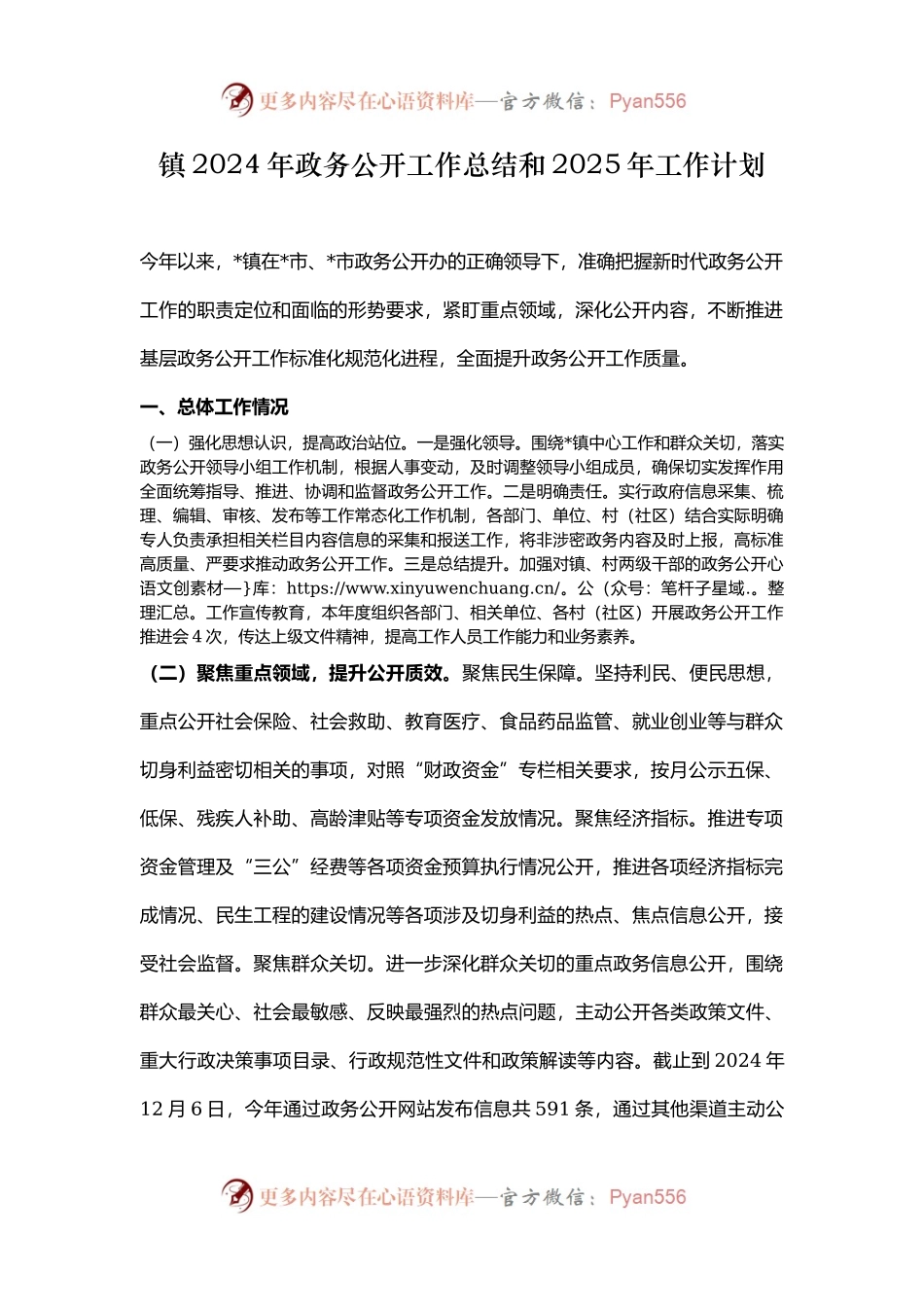 镇2024年政务公开工作总结和2025年工作计划.docx_第1页