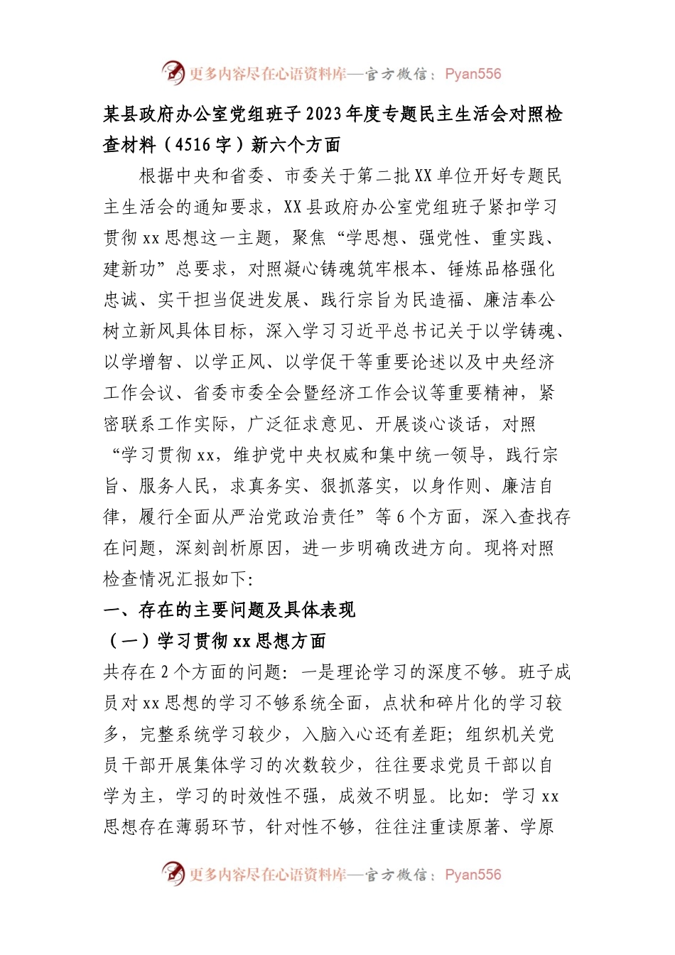 （政府办班子）2023年度主题教育专题民主生活会对照检查材料（践行宗旨等6个方面）.docx_第1页