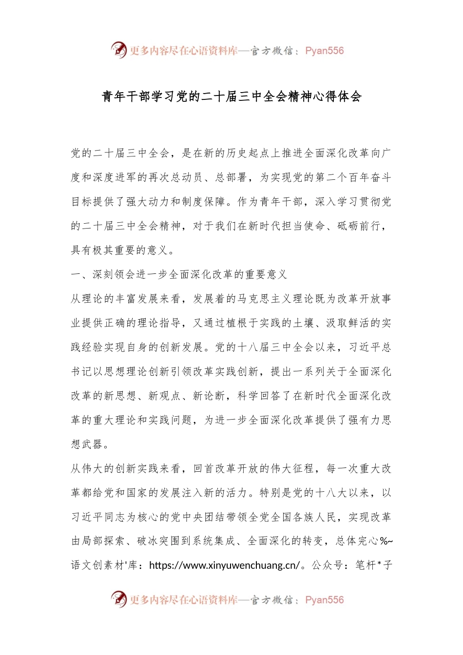 青年干部学习党的二十届三中全会精神心得体会.docx_第1页