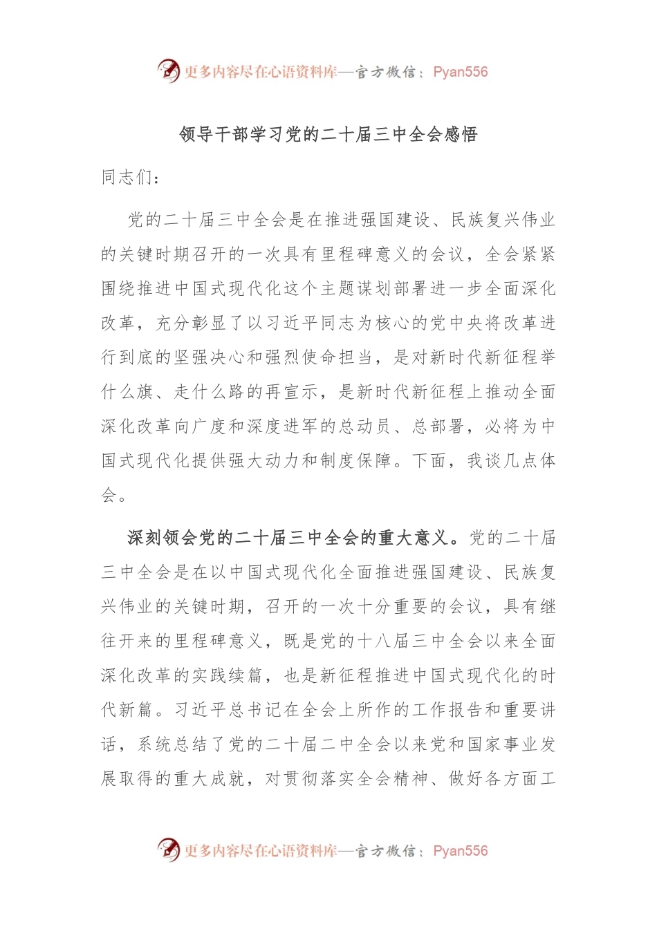 领导干部学习党的二十届三中全会感悟.docx_第1页