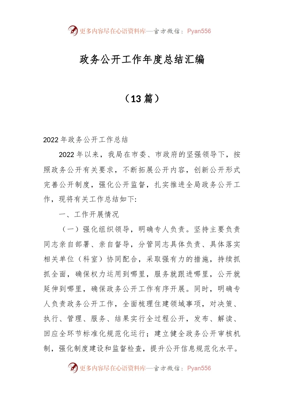 （13篇）政务公开工作年度总结汇编.docx_第1页