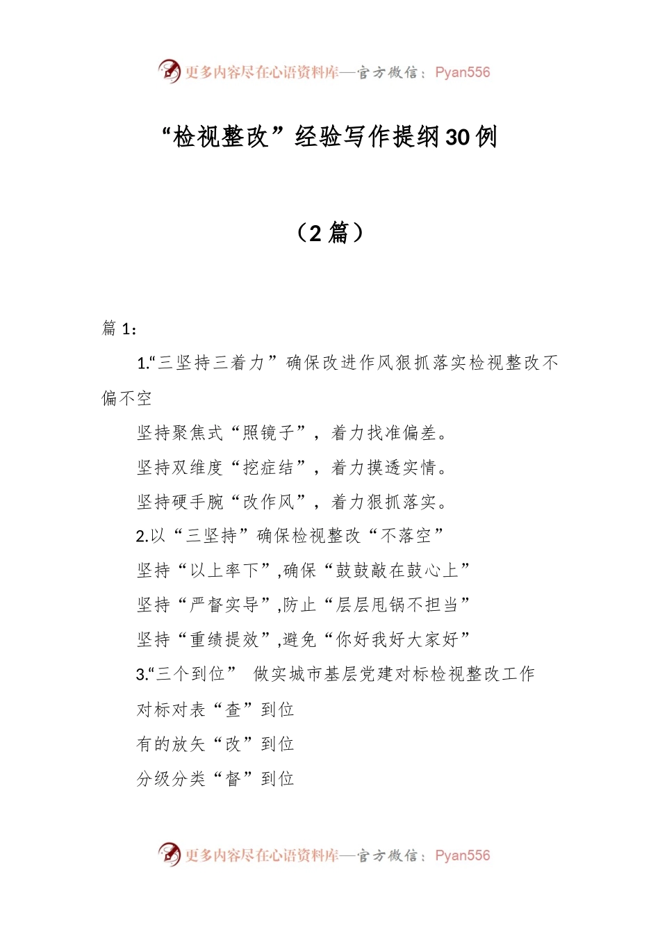 （2篇）“检视整改”经验写作提纲30例.docx_第1页
