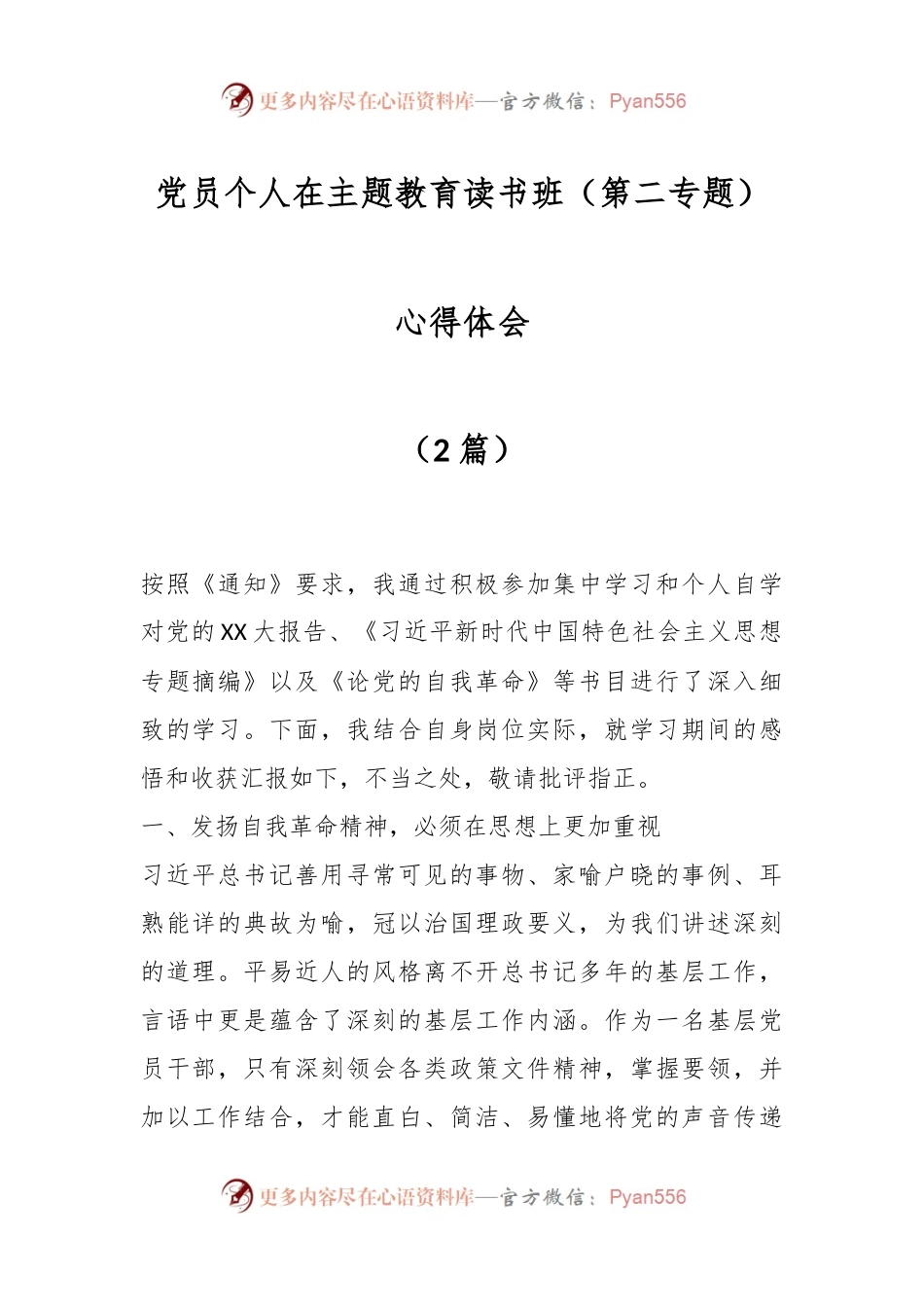 （2篇）党员个人在主题教育读书班（第二专题）心得体会.docx_第1页