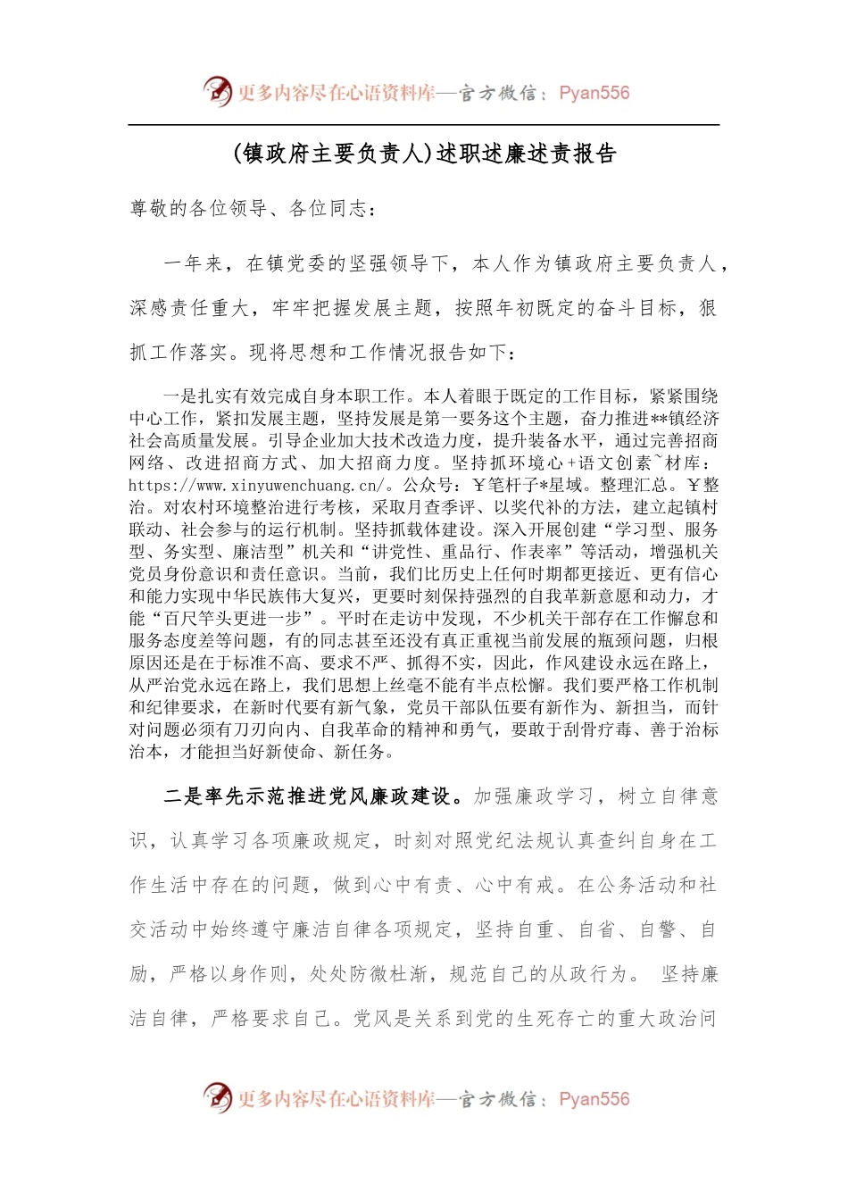 （镇政府主要负责人）述职述廉述责报告.docx_第1页