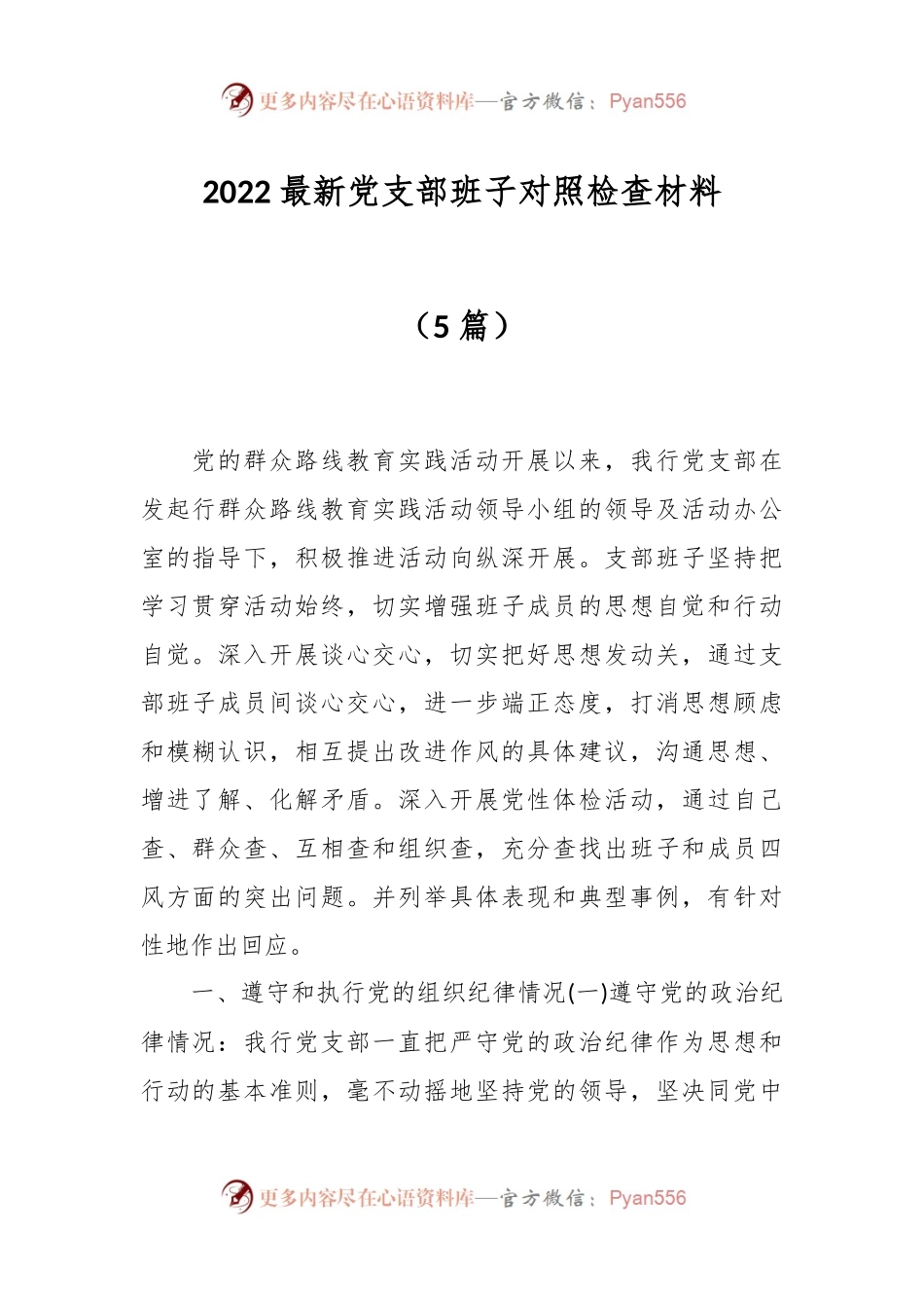 （5篇）2022最新党支部班子对照检查材料.docx_第1页