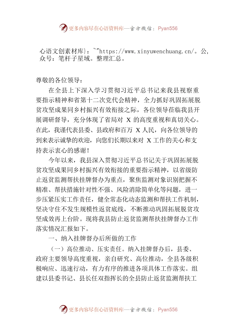 防止返贫监测帮扶挂牌督办工作情况汇报.docx_第1页