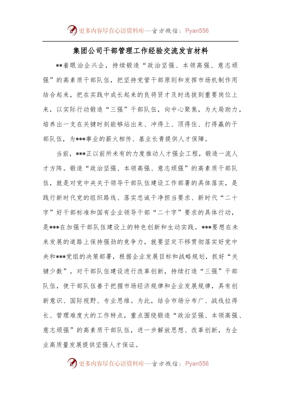 集团公司干部管理工作经验交流发言材料.docx_第1页
