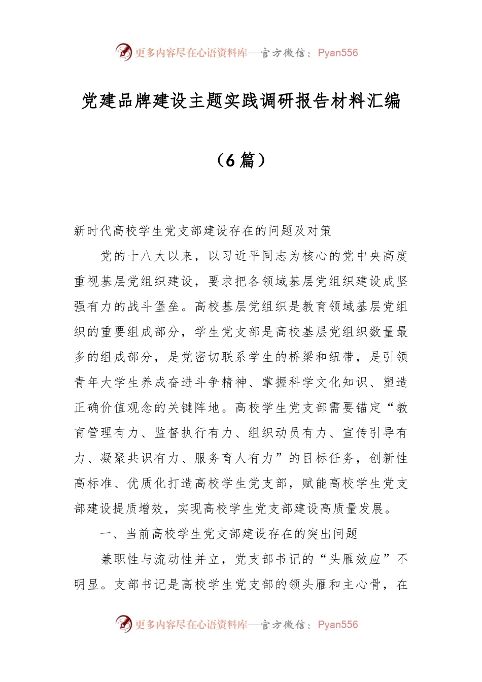 （6篇）党建品牌建设主题实践调研报告材料汇编.docx_第1页