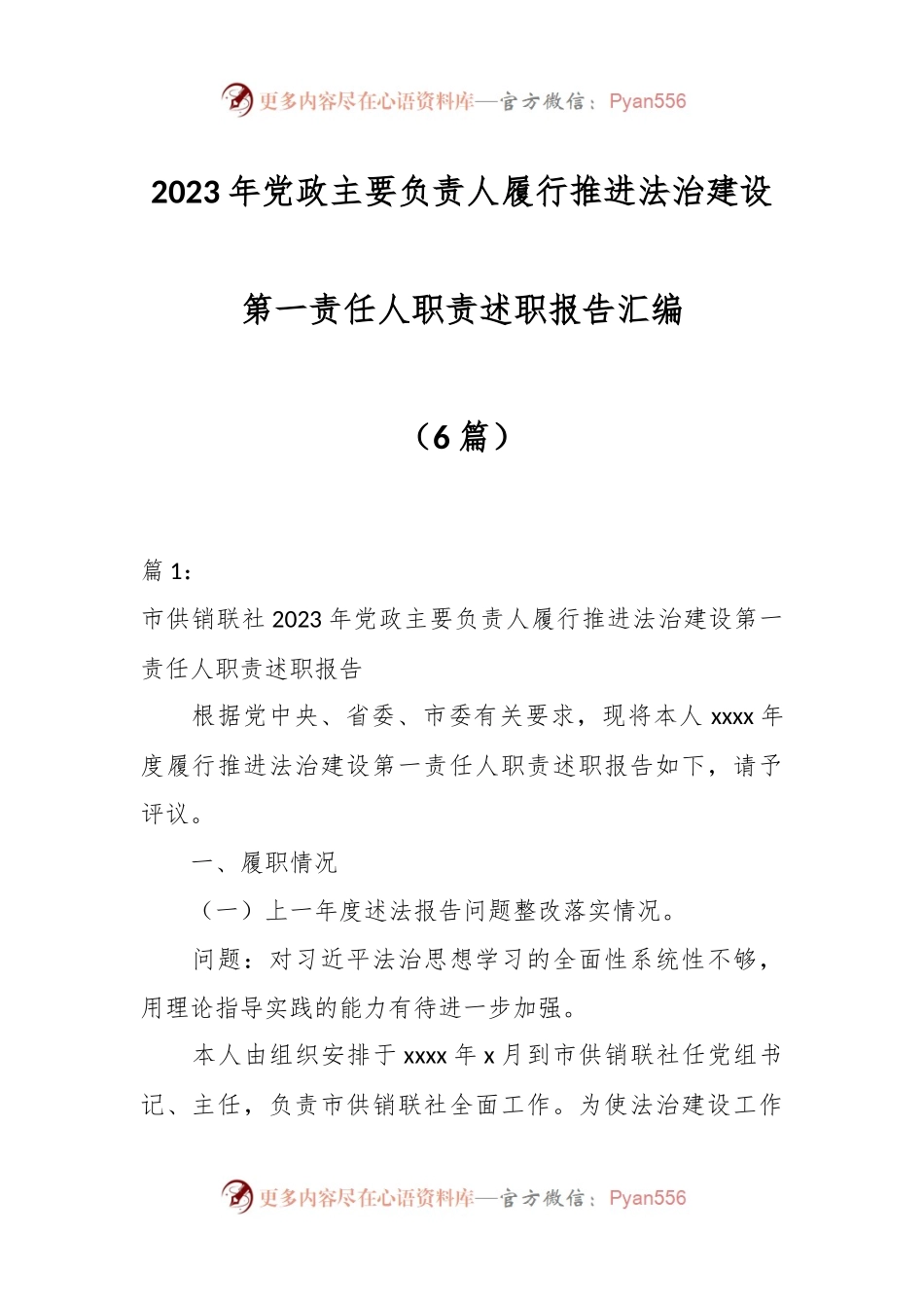 （6篇）2023年党政主要负责人履行推进法治建设第一责任人职责述职报告汇编.docx_第1页