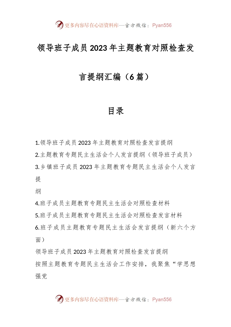 （6篇）领导班子成员2023年主题教育对照检查发言稿提纲汇编.docx_第1页