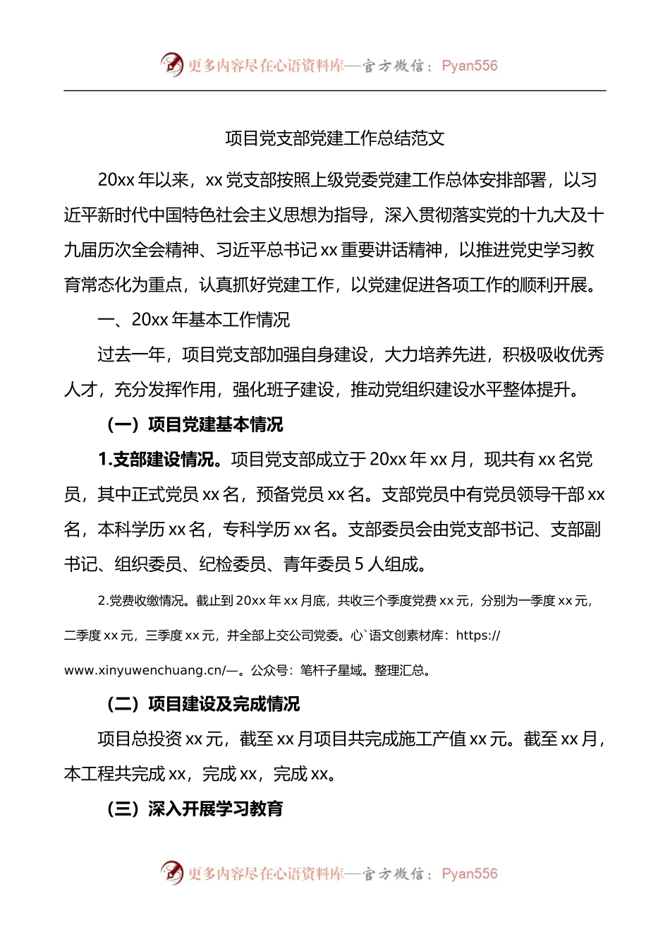 项目党支部党建工作总结.docx_第1页