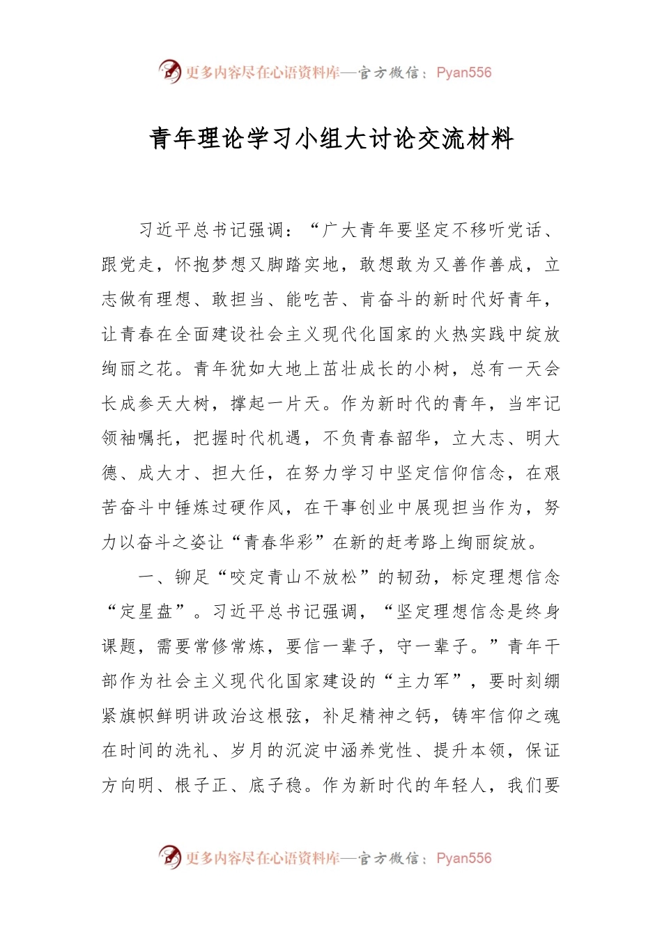 青年理论学习小组大讨论交流材料.docx_第1页