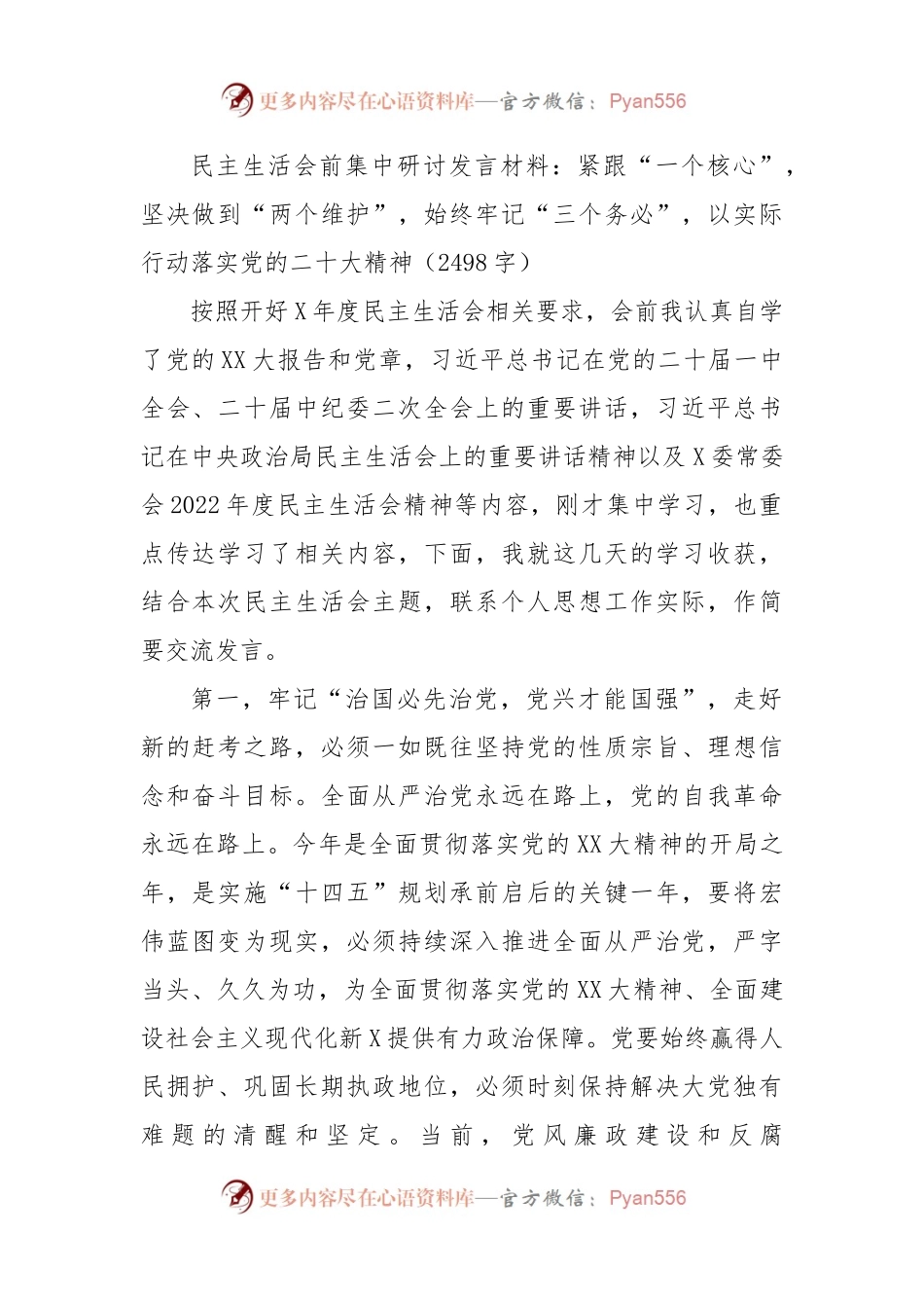 （会前）民主生活会前集中研讨发言材料.docx_第1页