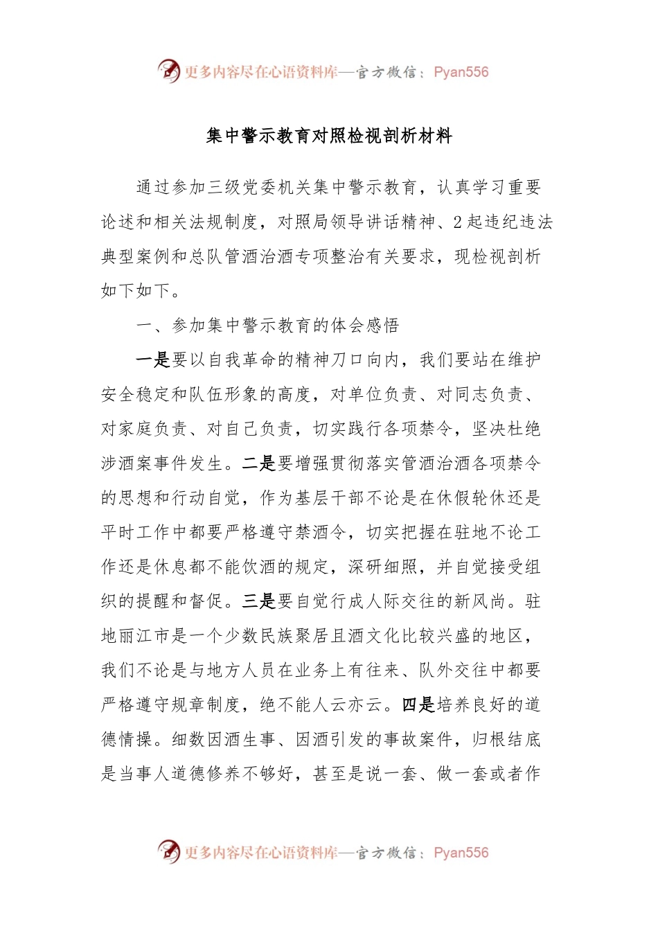 集中警示教育对照检视剖析材料.docx_第1页