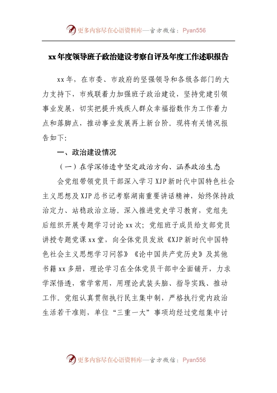 领导班子政治建设考察自评及年度工作述职报告.docx_第1页