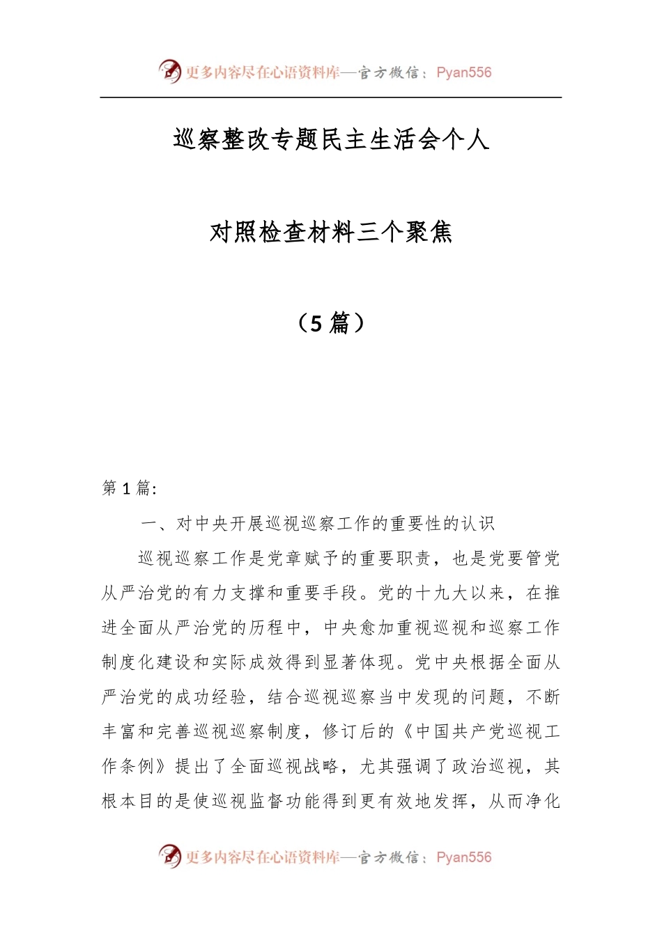 （5篇）巡察整改专题民主生活会个人对照检查材料三个聚焦.docx_第1页