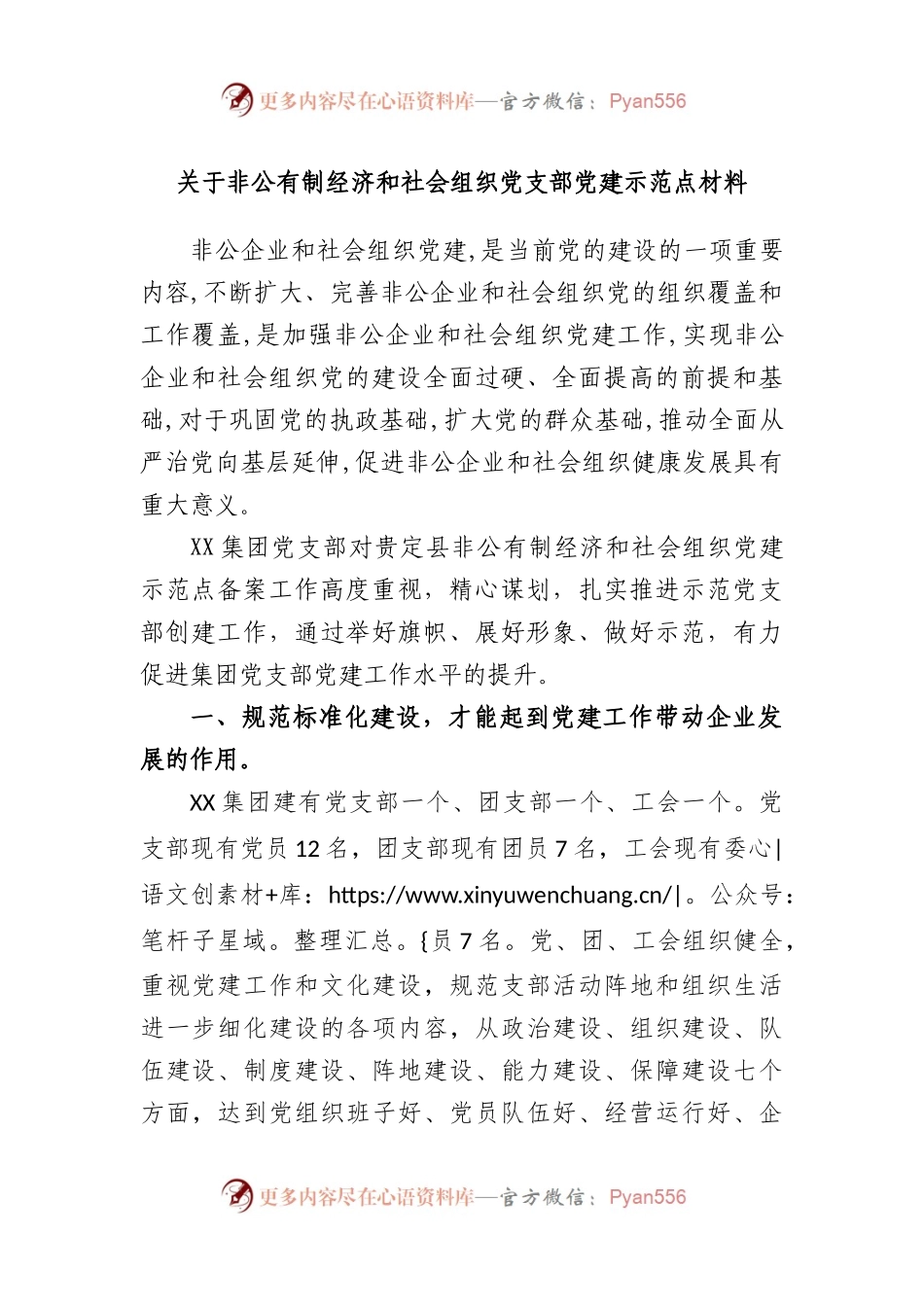 非公有制经济和社会组织党支部党建示范点材料.docx_第1页