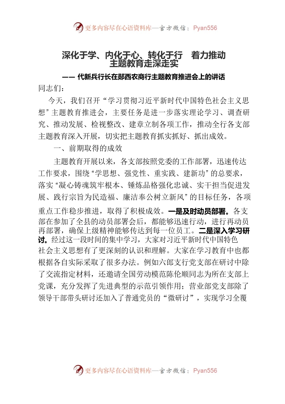 （银行）在农商行主题教育推进会上的讲话.docx_第1页