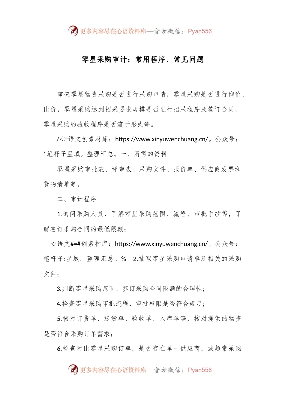 零星采购审计：常用程序、常见问题.docx_第1页