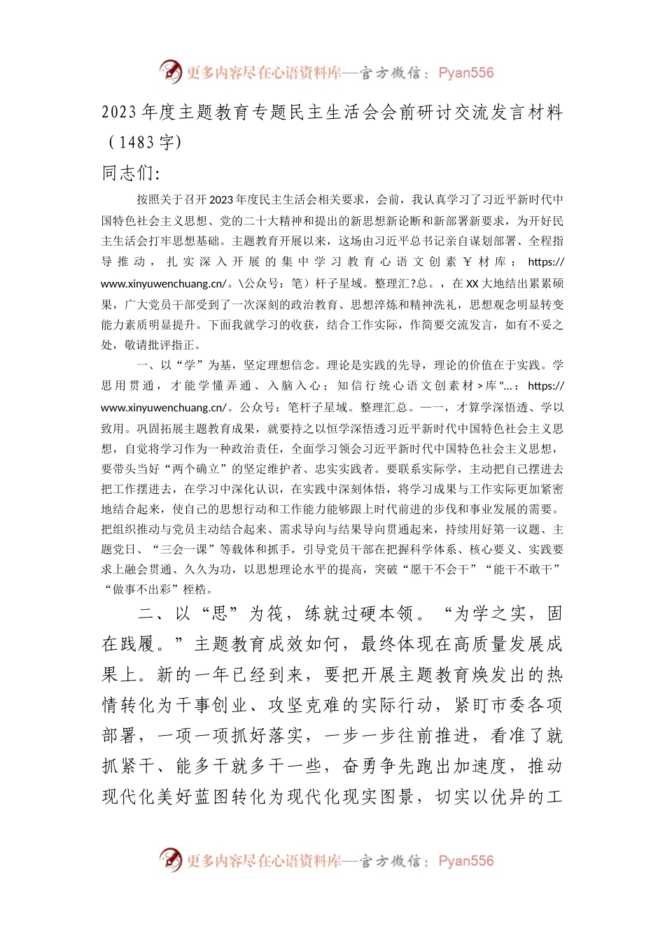 （会前）2023年度主题教育专题民主生活会会前研讨交流发言材料.docx_第1页