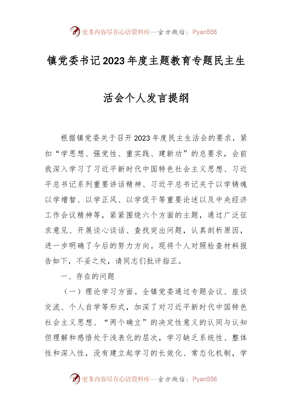 镇党委书记2023年度主题教育专题民主生活会个人发言稿提纲.docx_第1页