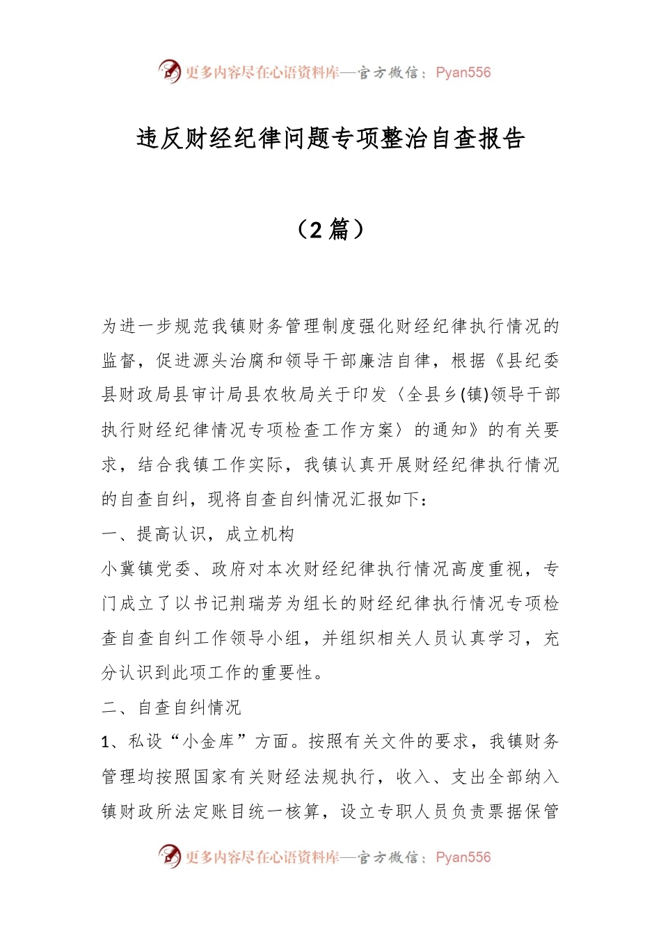 （2篇）违反财经纪律问题专项整治自查报告.docx_第1页