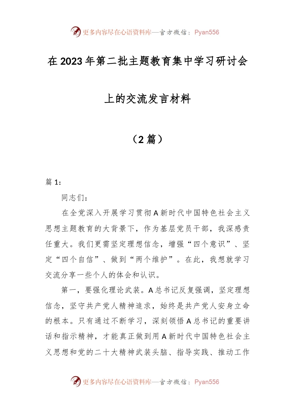 （2篇）在2023年第二批主题教育集中学习研讨会上的交流发言材料.docx_第1页