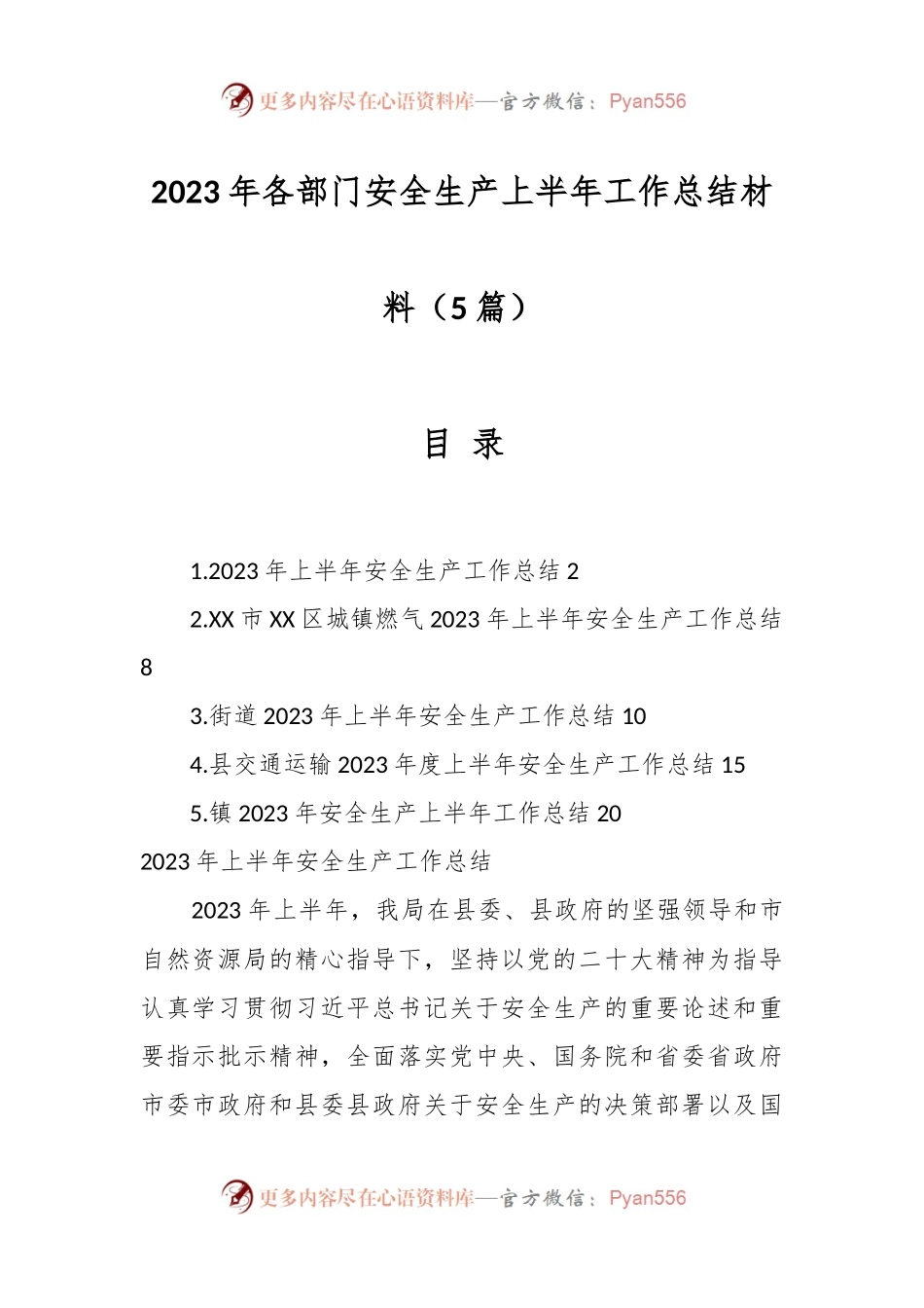 （5篇）2023年各部门安全生产上半年工作总结材料.docx_第1页