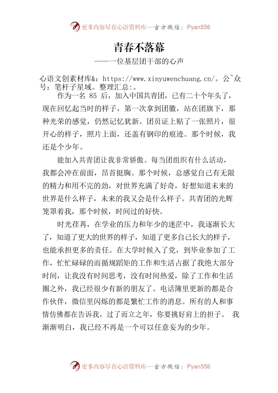 青春不落幕—一位基层团干部的心声.docx_第1页