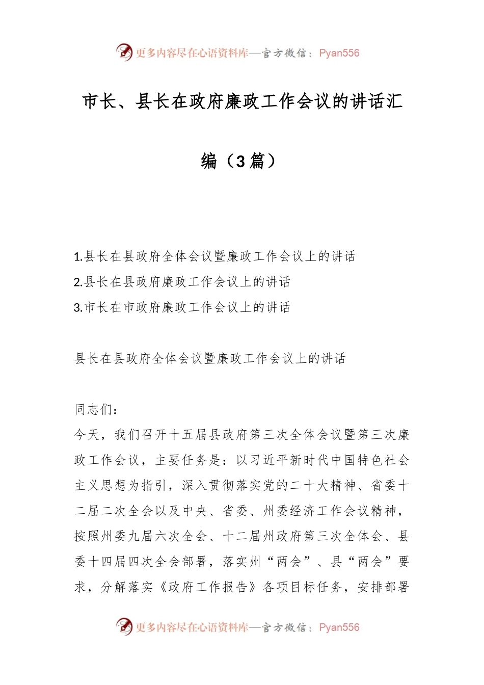 （3篇）市长、县长在政府廉政工作会议上的讲话汇编.docx_第1页