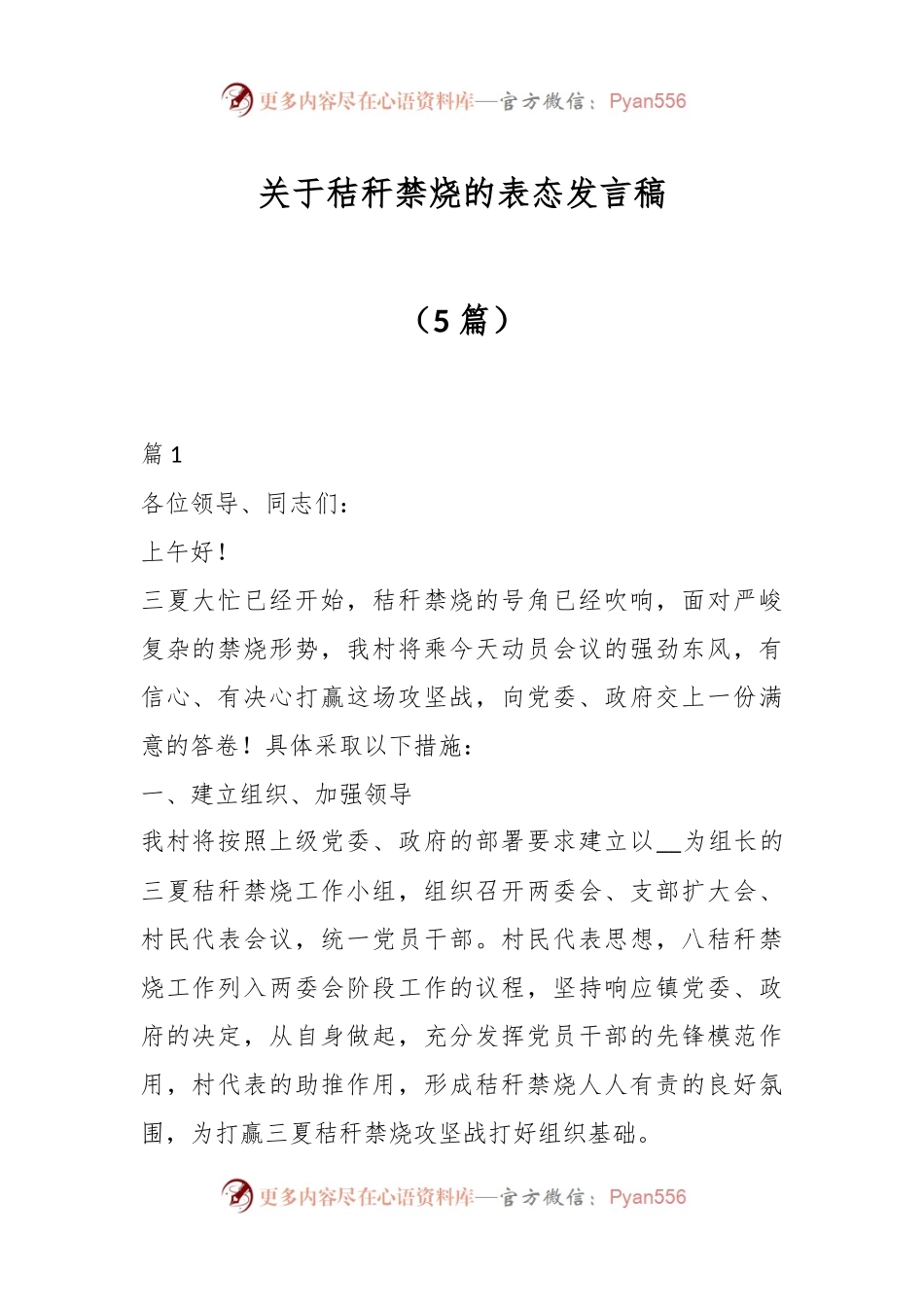 （5篇）关于秸秆禁烧的表态发言稿.docx_第1页