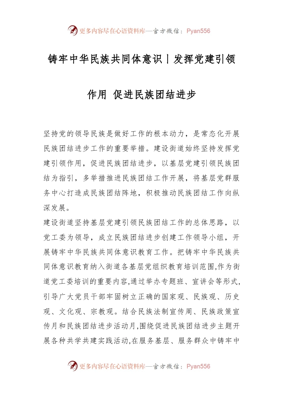 铸牢中华民族共同体意识丨发挥党建引领作用 促进民族团结进步.docx_第1页