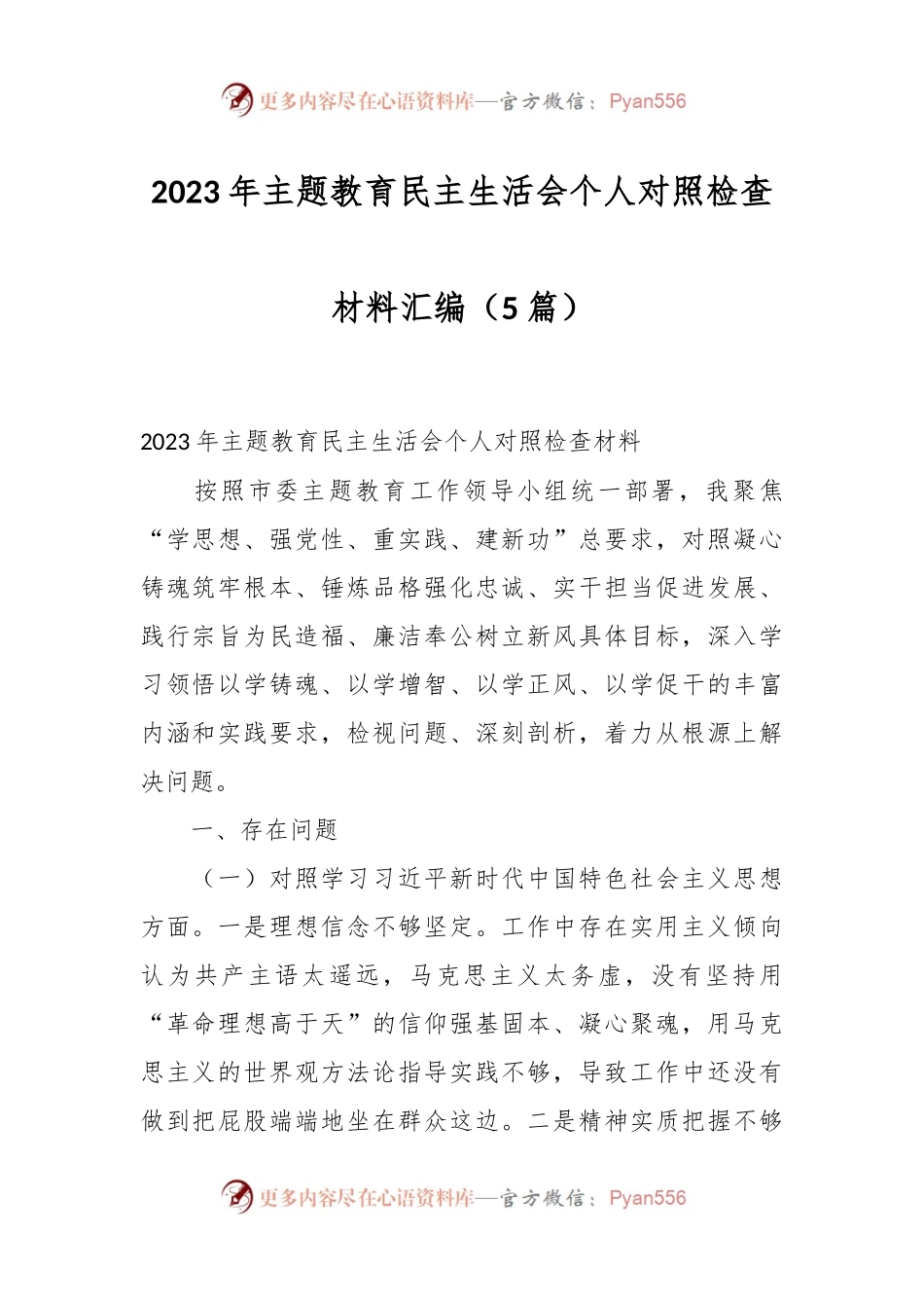 （5篇）2023年主题教育民主生活会个人对照检查材料汇编.docx_第1页