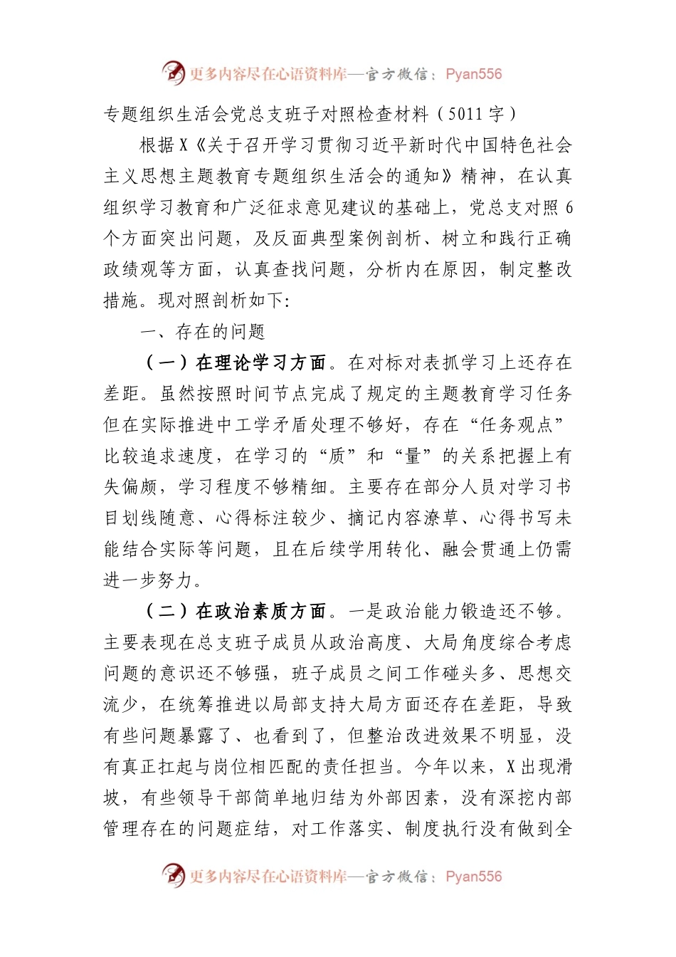 （班子）主题教育专题组织生活组织生活会党总支班子对照检查材料(1).docx_第1页