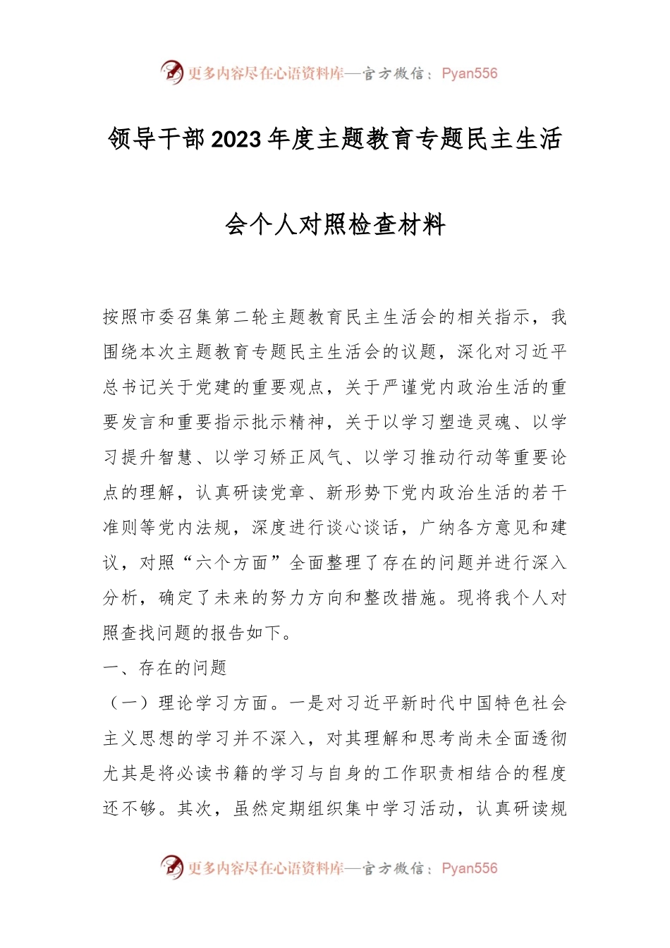 领导干部2023年度主题教育专题民主生活会个人对照检查材料.docx_第1页