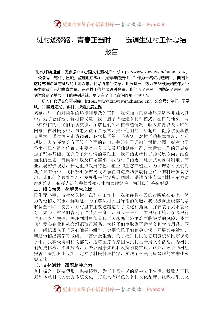 驻村逐梦路，青春正当时——选调生驻村工作总结报告.docx_第1页