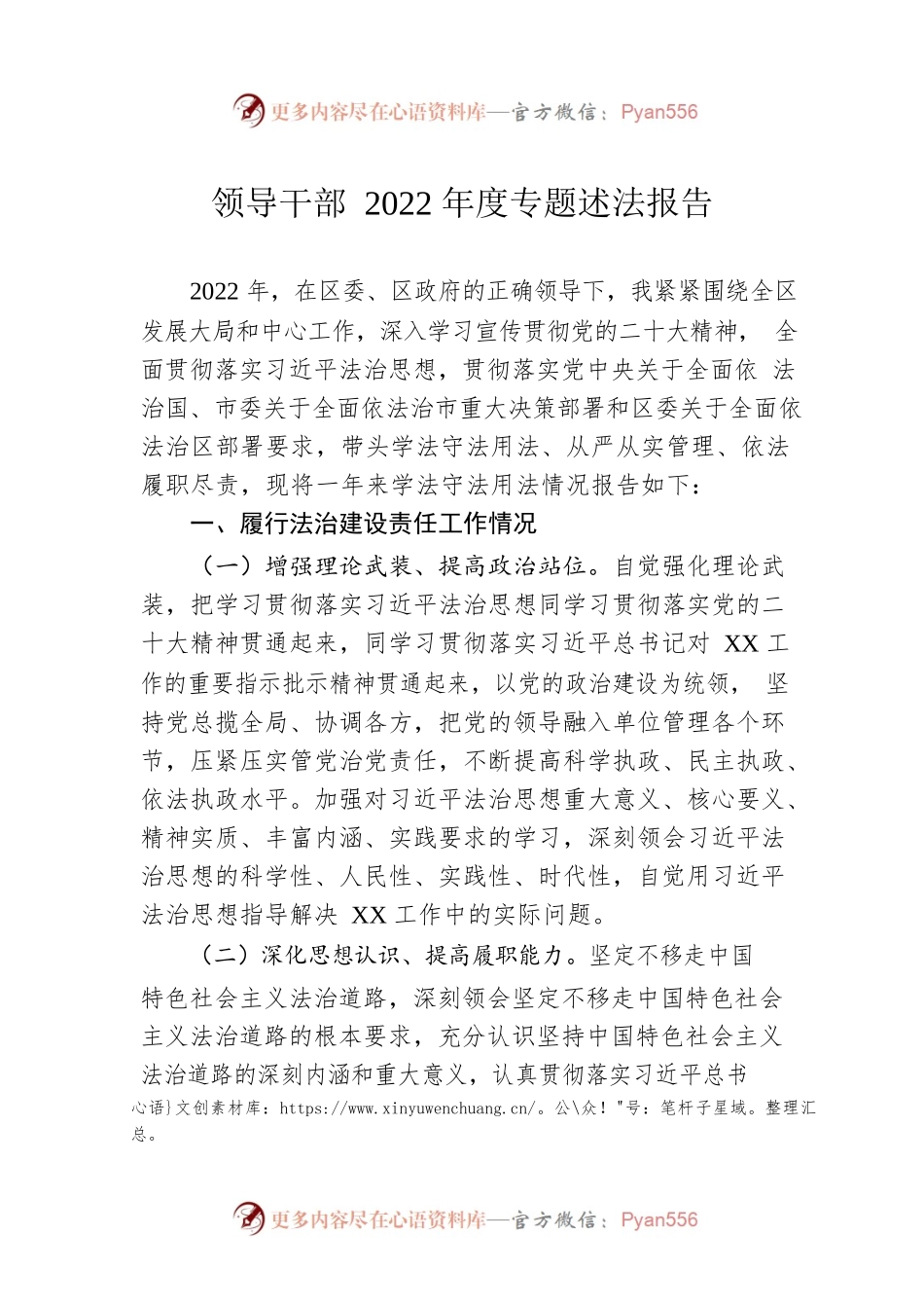 领导干部2022年度专题述法报告.docx_第1页