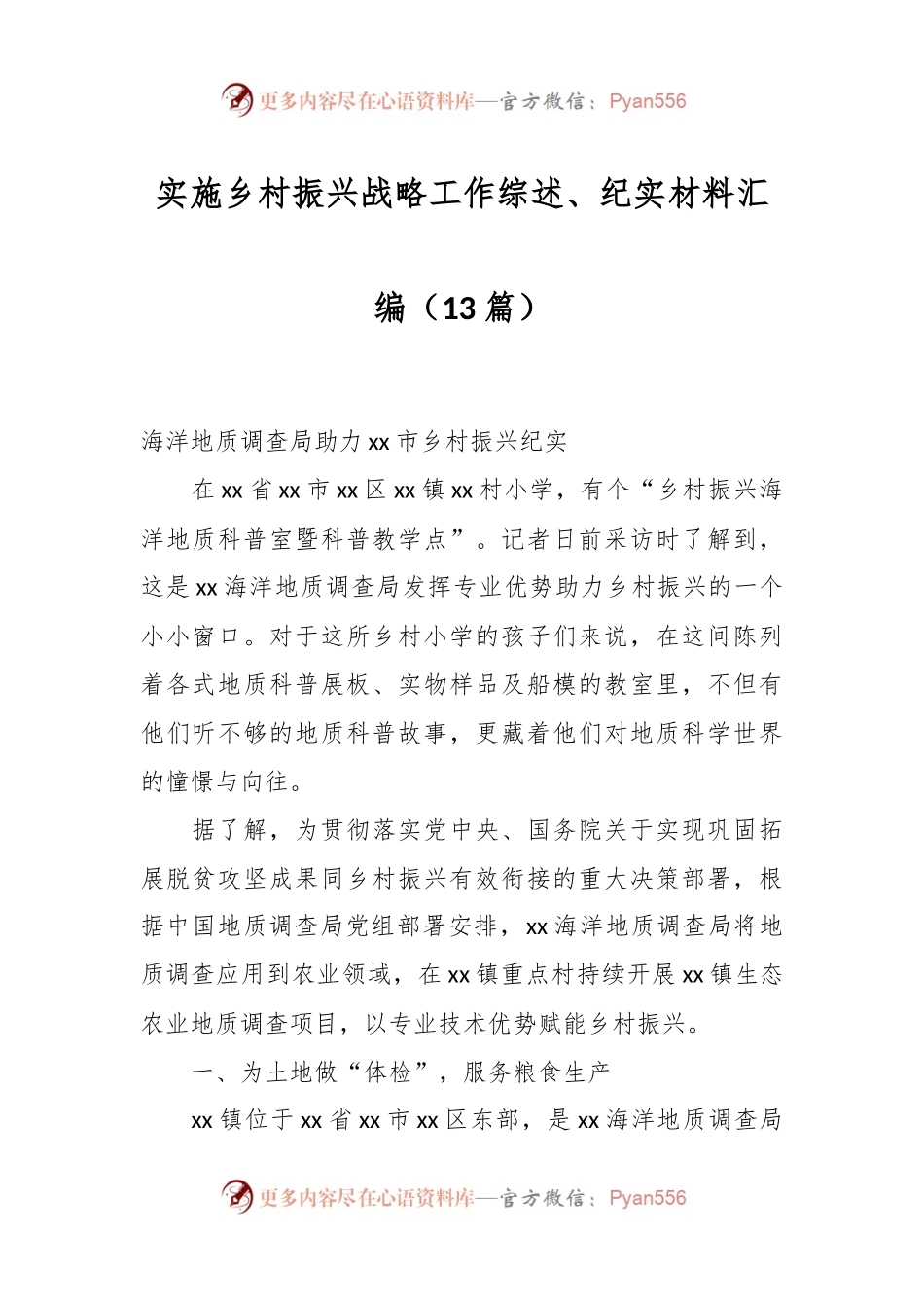 （13篇）实施乡村振兴战略工作综述、纪实材料汇编.docx_第1页