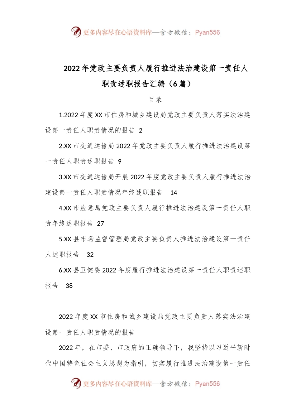 （6篇）2022年党政主要负责人履行推进法治建设第一责任人职责述职报告汇编.docx_第1页