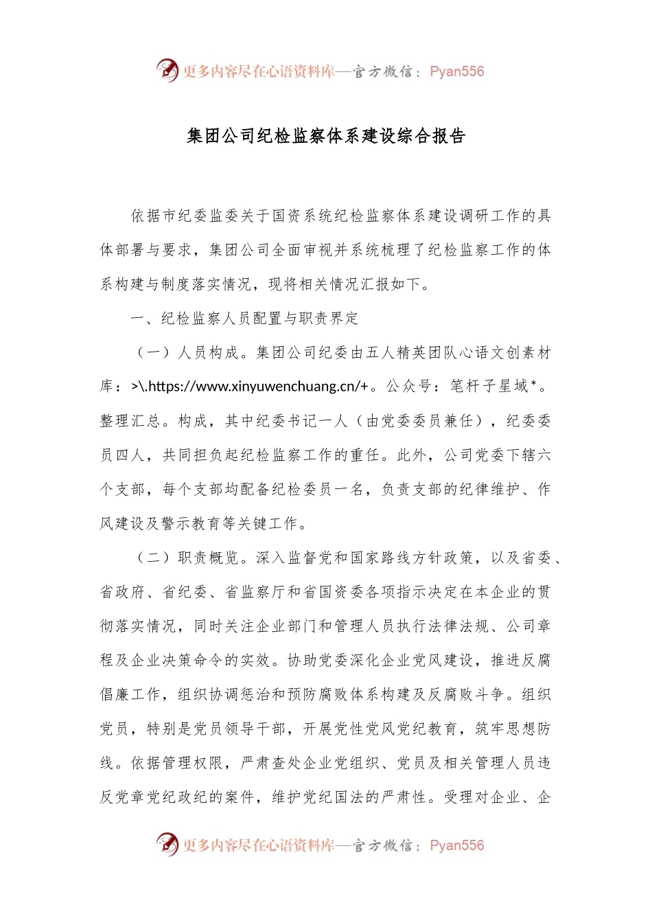 集团公司纪检监察体系建设综合报告.docx_第1页